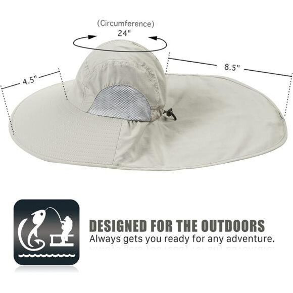 Mens Outdoor Sun Hat Wide Brim UPF 50 Fishing Safari Neck Flap Cap - Picture 3 of 7